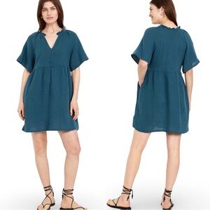 Teal Short Sleeve V-Neck Swing Dress